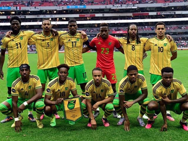 Amari'i Bell lines up with the Jamaica squad against Mexico on Sunday night