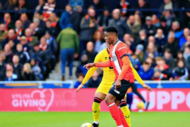 Hatters attacker Chiedozie Ogbene in action against Sheffield United on Saturday - pic: Liam Smith