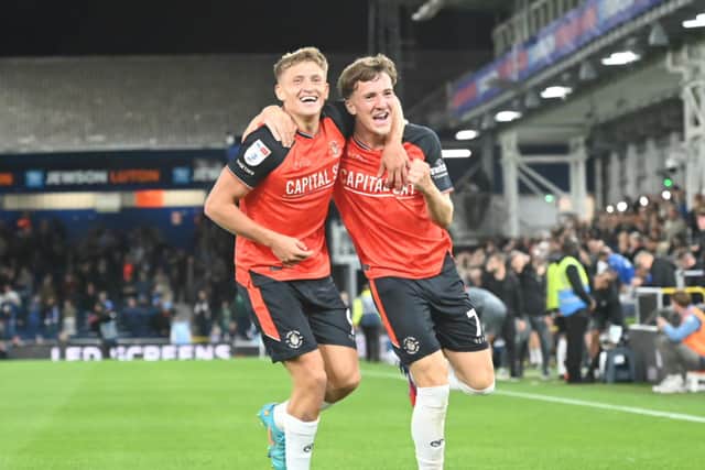 Callum Marshall celebrates his goal with Jake Richards - pic: Andy Fitzsimons
