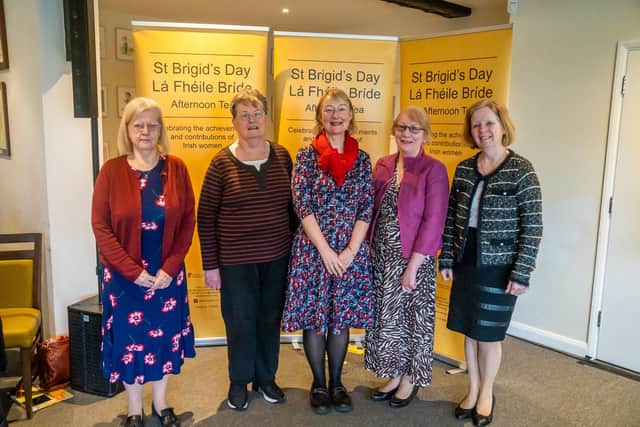 Professor  Louise Ryan and Grainne McPolin with Betty Halfpenny, Roseanna Anderson and Rosaleen Burke