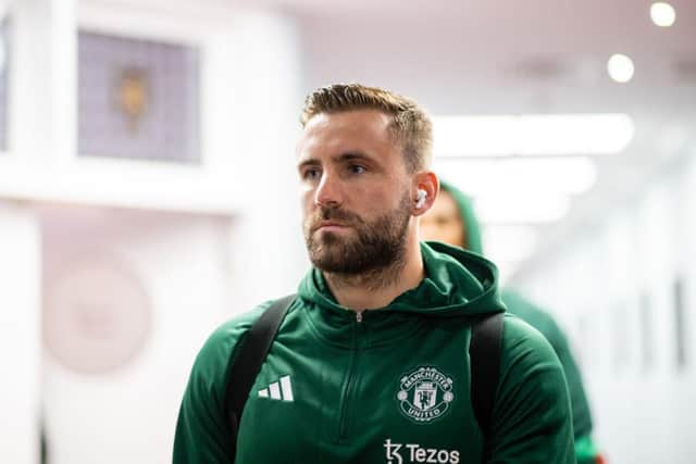 Luke Shaw is a doubt for Manchester United's trip to Luton this weekend - pic: Ash Donelon/Manchester United via Getty Images