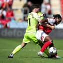 Fred Onyedinma is challenged by Joe Rankin-Costello during Rotherham's 2-2 draw with Blackburn on Saturday - pic: Jess Hornby/Getty Images