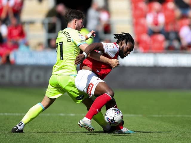 Fred Onyedinma is challenged by Joe Rankin-Costello during Rotherham's 2-2 draw with Blackburn on Saturday - pic: Jess Hornby/Getty Images