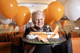 easyJet celebrating the birthday of Pam, a cabin crew member of 20 years, who is turning 73