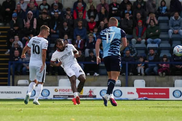 Kasey Palmer curls home a wonderful goal for Luton at Wycombe - pic: Andy Rowland / PRiME Media Images