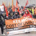 Pictured are people taking part in the Scotland Demands a Pay Rise march. There have been numerous marches across the UK for the cost of living crisis, with an Enough Is Enough rally taking place in Luton tomorrow.