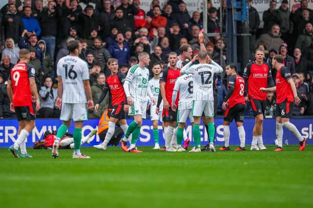 Leicester captain John Lundstram is shown the red card against Luton on Saturday - pic: David Horn / PRiME Media Images