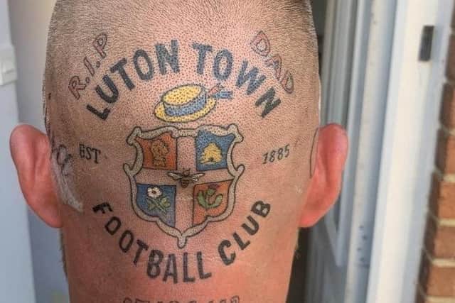 Micky Hyde's Luton Town Football Club tattoo.