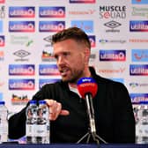 Hatters boss Rob Edwards during his post-match press conference this afternoon - pic: Liam Smith