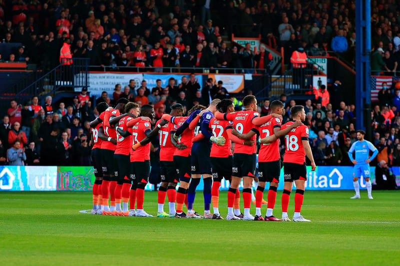 Luton's players line up before doing battle with Sunderland on Tuesday night