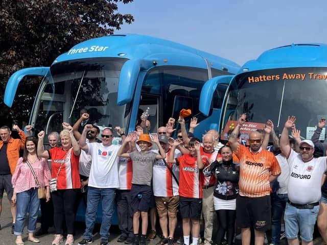 Excited Luton Town Away Supporters about to head to the last away game of the season.