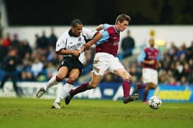 Rob Edwards gets away from Fulham striker Steve Marlet during his time at Aston Villa in February 2003 - pic: Phil Cole/Getty Images