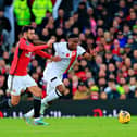 Chiedozie Ogbene in action for Luton at Manchester United on Saturday - pic: Liam Smith