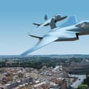 Artist's impression of the new fighter jet flying over Rome's Colosseum