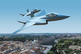 Artist's impression of the new fighter jet flying over Rome's Colosseum