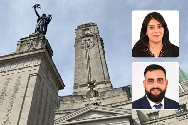 Luton town hall and inset, cllrs Tahmina Saleem and Amjid Ali