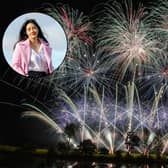 File photo of fireworks and inset, MP Sarah Owen