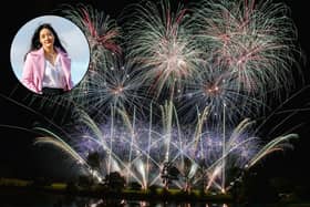 File photo of fireworks and inset, MP Sarah Owen