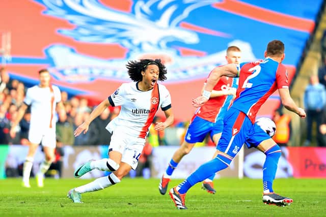 Tahith Chong looks to win the ball back for the Hatters at Selhurst Park - pic: Liam Smith