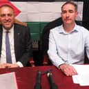 Palestinian ambassador Dr Husam Zomlot (left) with the chair of the Luton Palestine Solidarity Campaign, Mr D J Barnes, at Luton Town Hall this week