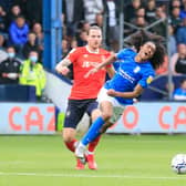 Tahith Chong is clipped by Glen Rea during Birmingham's 5-0 win at Kenilworth Road in August 2021 - pic: Liam Smith