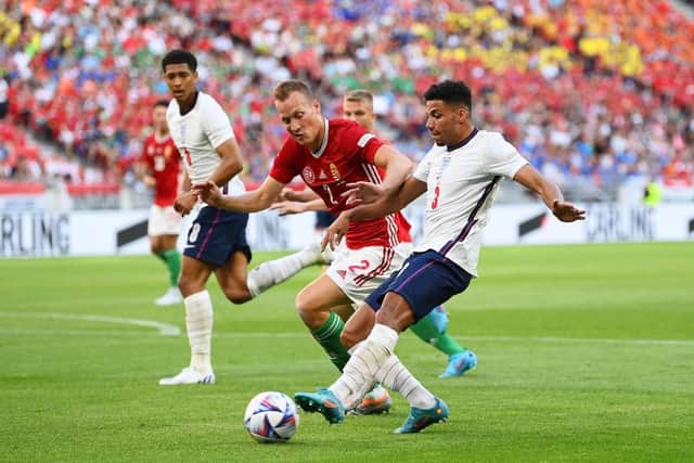 Former Luton defender James Justin on the ball during his England debut