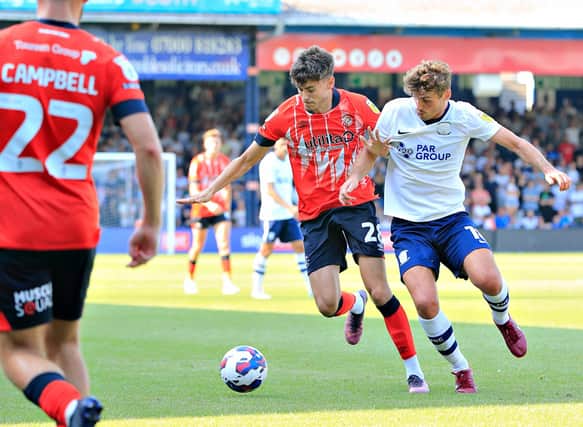 Midfielder Elliot Thorpe in action for the Hatters this season