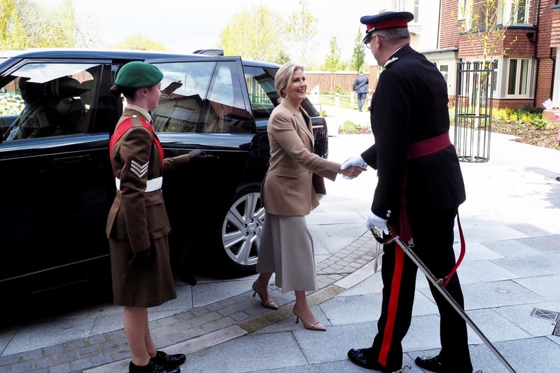Sophie, Duchess of Edinburgh shaking hands with the Deputy Lord-Lieutenant for Bedfordshire