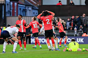 Luton players react to another missed chance against Bolton - pic: Liam Smith