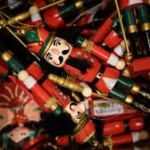 Decorative wooden soldiers are seen among some other festive items (Photo by Leon Neal/Getty Images)