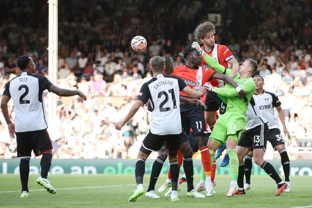 Tom Lockyer looks to put the pressure on Fulham keeper Bernd Leno at Craven Cottage - pic: Steve Bardens/Getty Images
