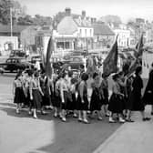 Procession entering Methodist Church  in May 1957