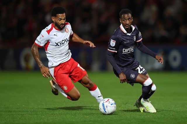 Izzy Jones on the ball against Stevenage this evening - pic: David Rogers/Getty Images