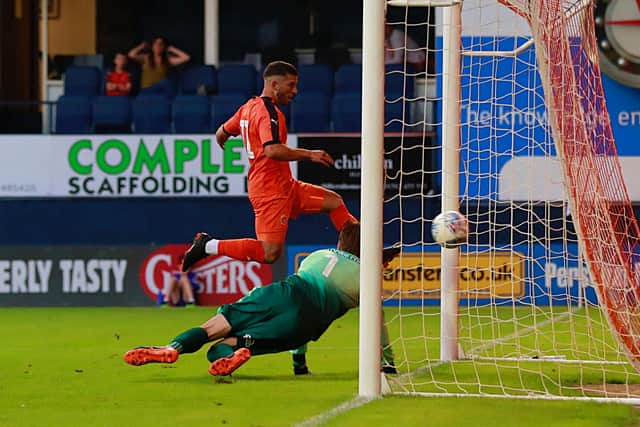 Luke Gambin scores for Luton during his time at Kenilworth Road