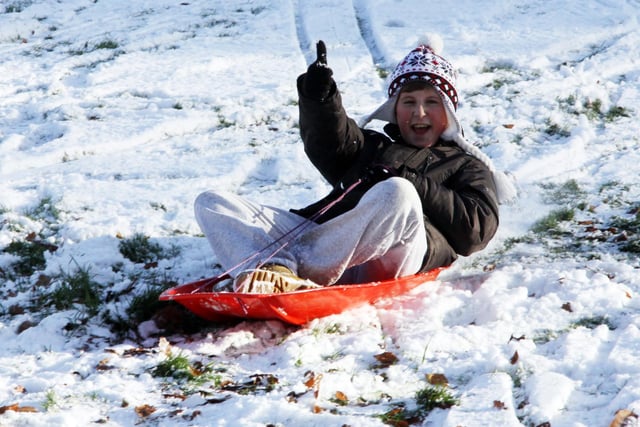 This boy makes the most of the snow in Tapton Park in 2010.