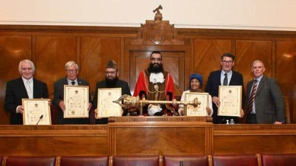 The mayor alongside those awarded last night. Picture: Luton Borough Council