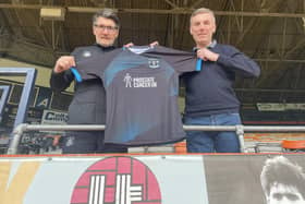 Luton legend Mick Harford and Town's head matchday hospitality host Les Turton