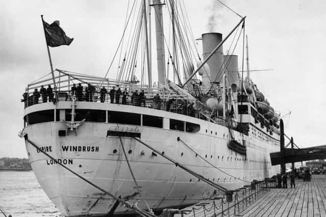 The British liner 'Empire Windrush' at port
