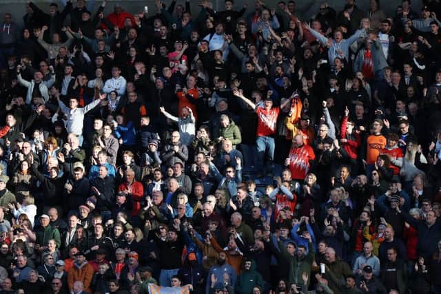 Luton fans celebrate Tom Lockyer's goal against Blackburn Rovers