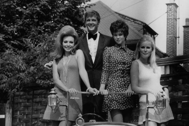 The picturesque Dunstable Downs was used as the backdrop for scenes of the 1969 Neo noir crime film starring former Bond actor Roger Moore. Here, he can been seen aboard a car made specially for the film, with  his co-stars, Claudie Lange, Gabrielle Drake and Veronica Carlson.