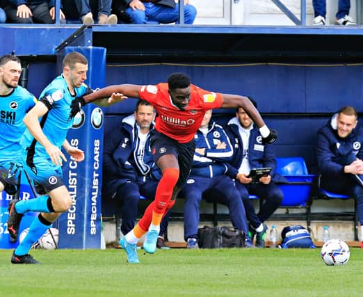 Town forward Elijah Adebayo gets away from his man in the 2-2 draw with Millwall