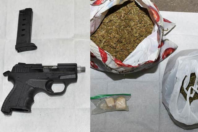 A gun and bags of cannabis were found at the address in Luton. Picture: Bedfordshire Police