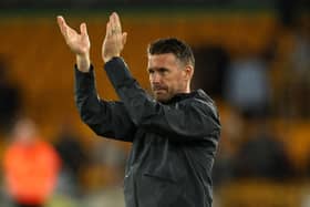 Town manager Rob Edwards applauds Luton's fans at Molineux on Wednesday night - pic: Eddie Keogh/Getty Images