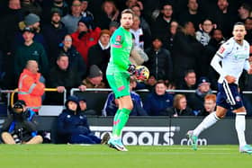 Hatters keeper Tim Krul looks to find a team-mate against Bolton at the weekend - pic: Liam Smith