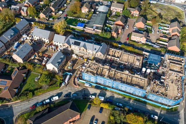 Aerial view of Hightown development on Oakley Road in Luton