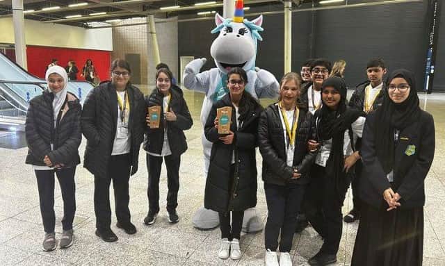 Students from Denbigh High School with their Design4SGG trophies after winning competition.