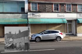 The current shopfront, inset: the shops in the 1860s.  Pictures: Dunstable Town Council and Dunstable and District Local History Society