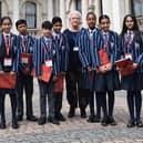 Pupils from Moorlands Grammar School with Gill Bennett after their Foreign Office visit