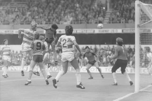 Former Luton defender Paul Elliott scores for the Hatters in a 1-0 victory at QPR - pic: Hatters Heritage