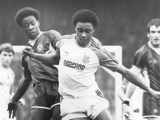 Paul Elliott wins a tackle against Mark Walters during his time with Luton - pic: Hatters Heritage